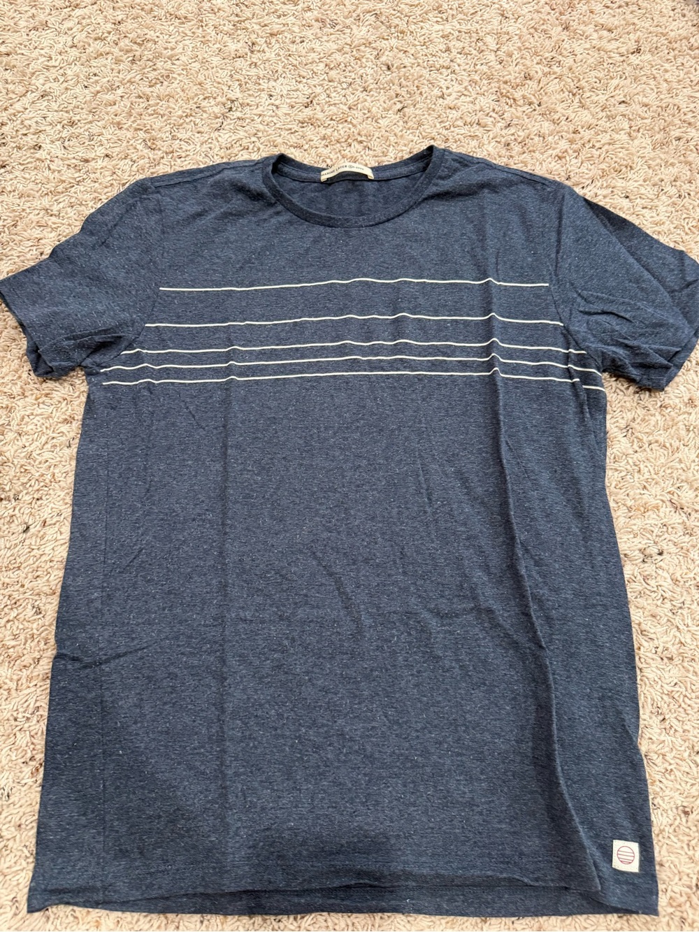 Marine Layer Navy Short-Sleeve Crew with Thin White Stripes